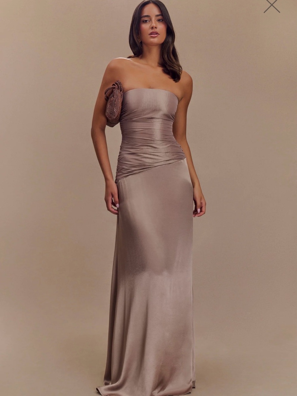 Meshki Serena Strapless Taffeta Maxi Dress- Bronze Taupe
